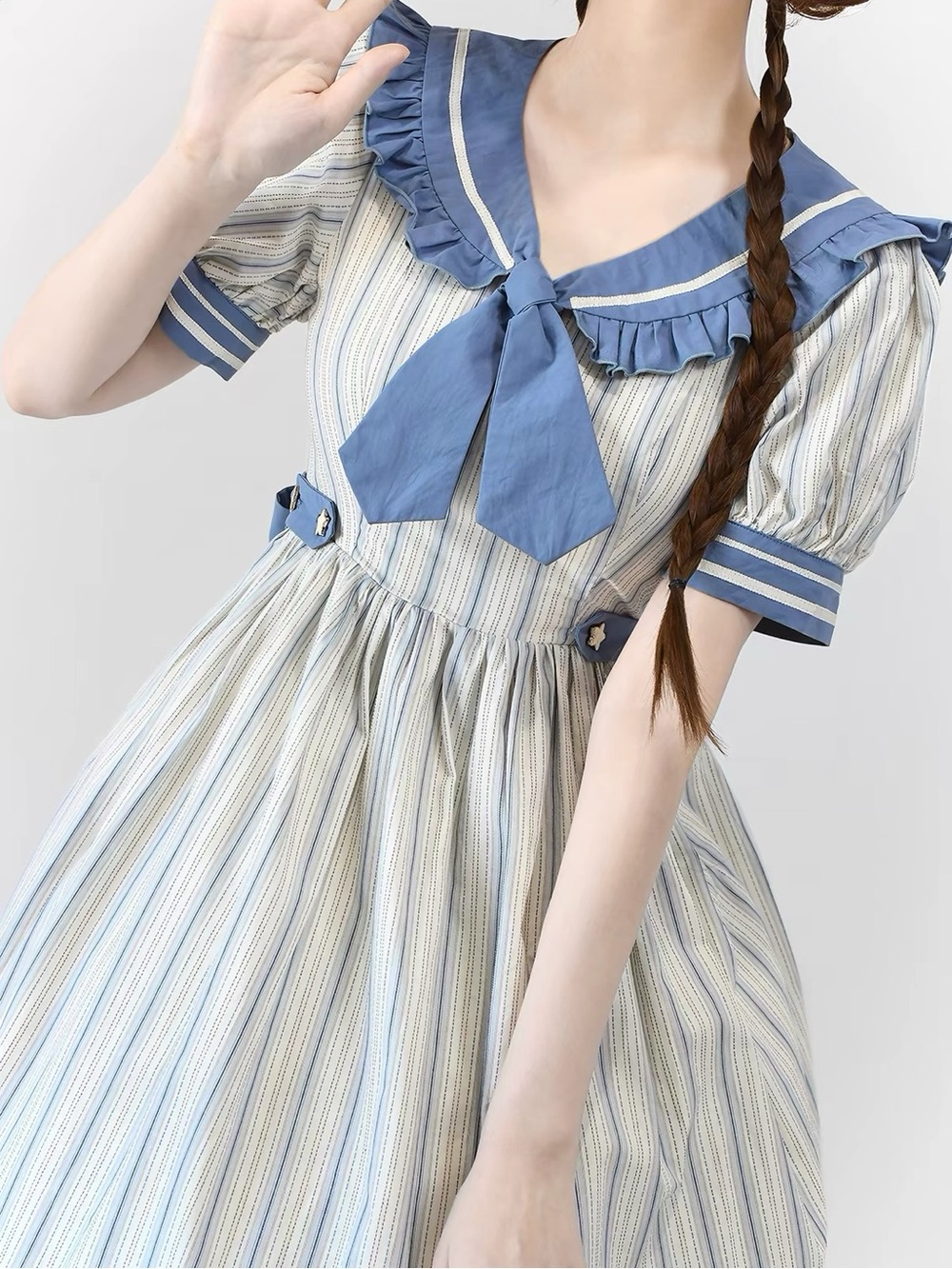 Sailor Collar Blue & Cream Stripe Dress